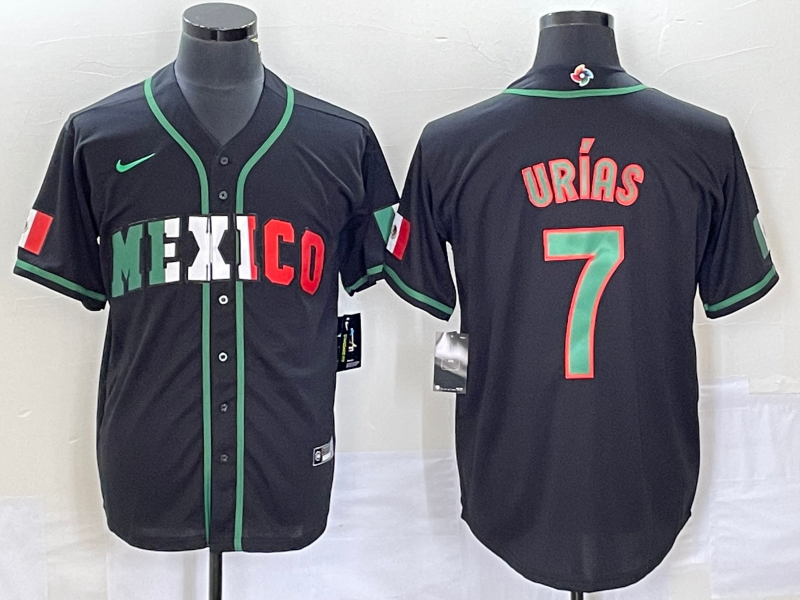 Men's Mexico Baseball #7 Julio Urías 2023 Black World Baseball With Patch Classic Stitched Jersey Men's Mexico Baseball #7 Julio Urías 2023 Black World Baseball With Patch Classic Stitched Jersey